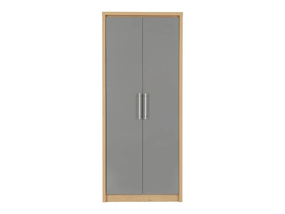 Seconique Seconique Seville Grey High Gloss and Oak 2 Door Double Wardrobe