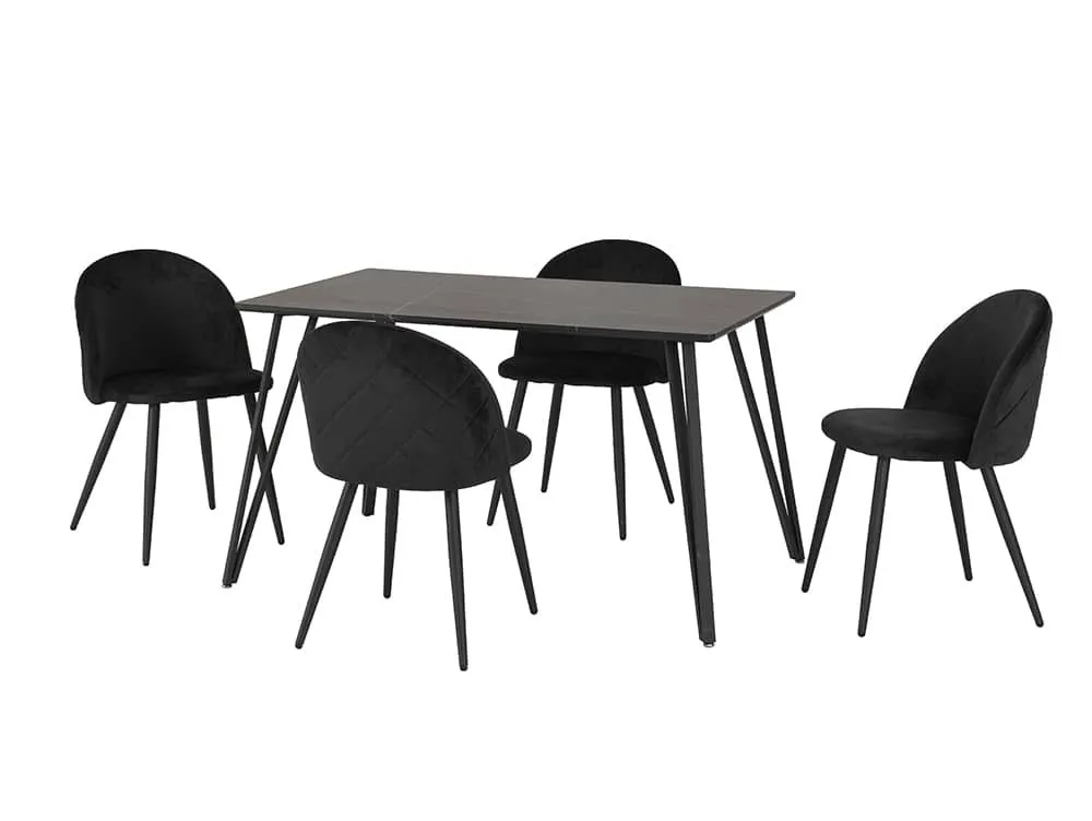 Seconique Seconique Marlow Black Marble Effect Dining Table and 4 Black Velvet Chairs