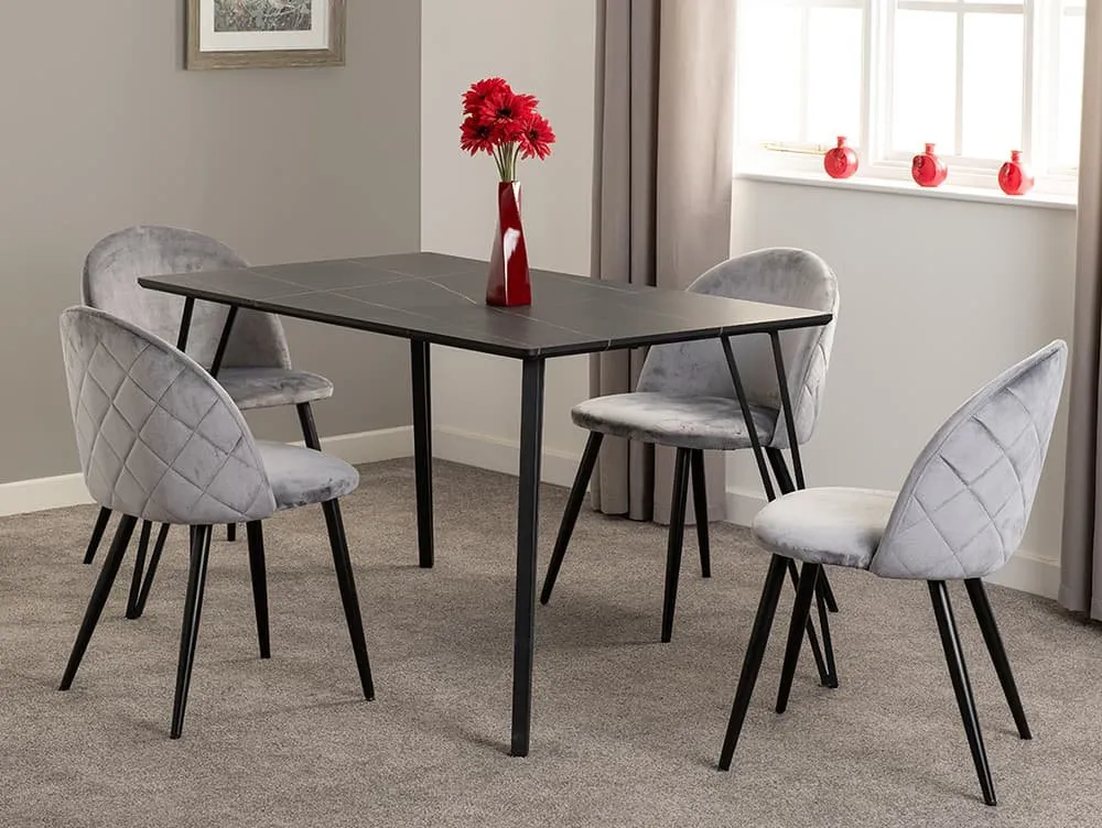 Seconique Seconique Marlow Black Marble Effect Dining Table and 4 Grey Velvet Chairs