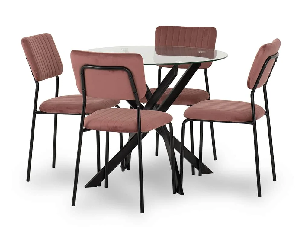 Seconique Seconique Sheldon Glass and Black Dining Table and 4 Pink Velvet Chairs