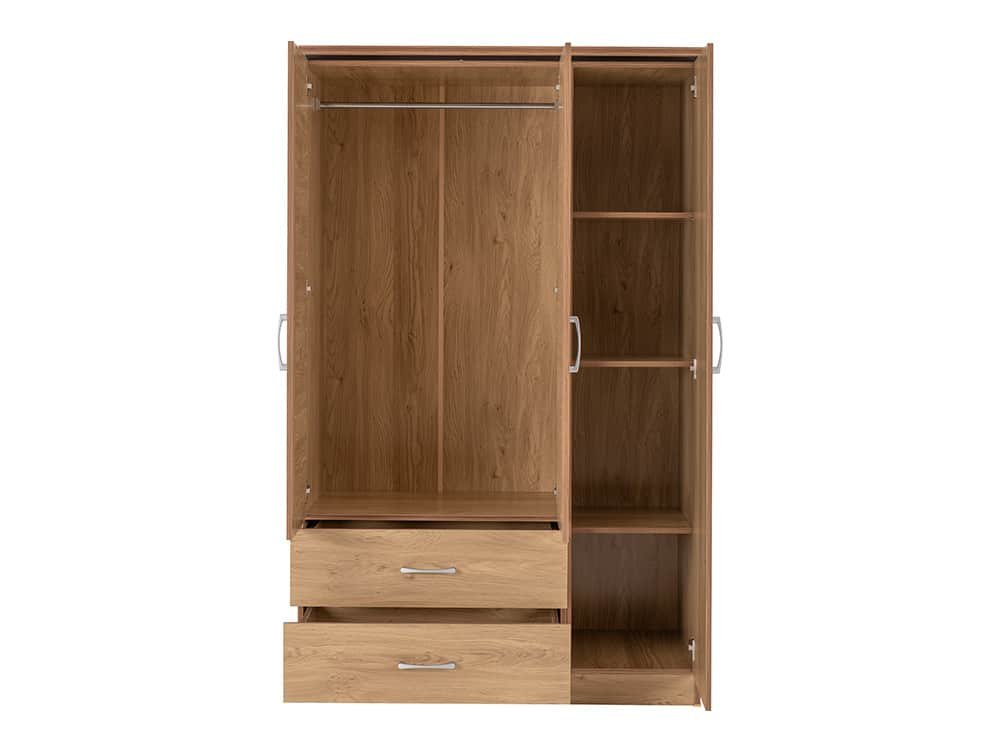 Seconique Charles Oak 3 Door 2 Drawer Triple Wardrobe