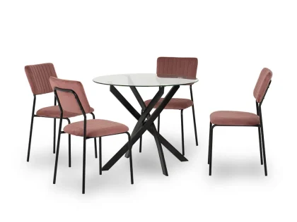 Seconique Sheldon Glass and Black Dining Table and 4 Pink Velvet Chairs