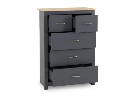 Seconique Portland Grey and Oak 3+2 Drawer Chest of Drawers