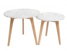 LPD LPD Harlow White Marble and Oak Round Nest Of Tables