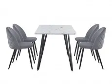 Seconique Seconique Marlow White Marble Effect Dining Table and 4 Grey Velvet Chairs