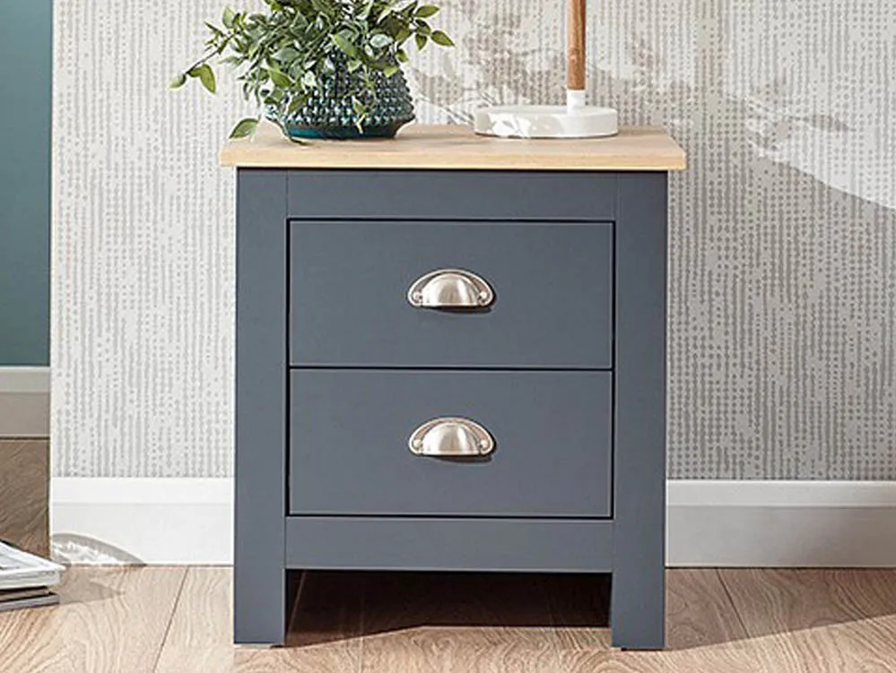 Lancaster Slate Blue and Oak 2 Drawer Bedside (Flat Packed)