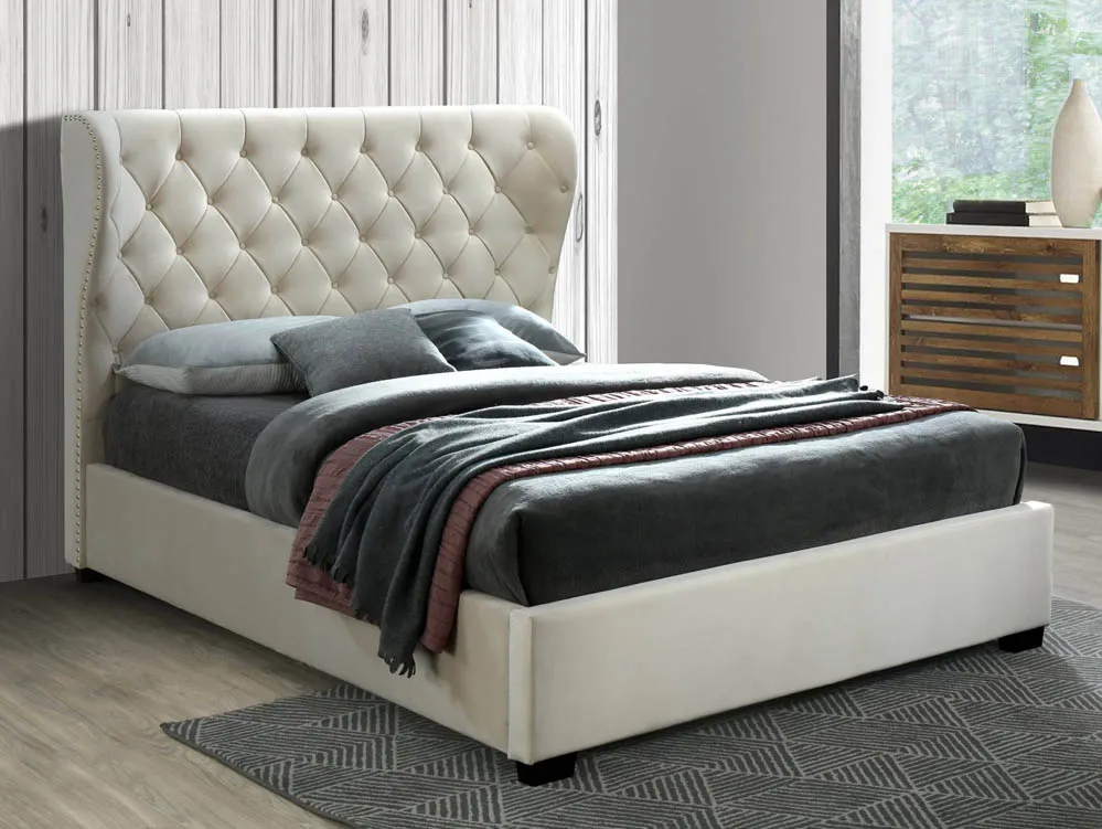 Sareer Infinity 4ft6 Double Cream Velvet Fabric Bed Frame