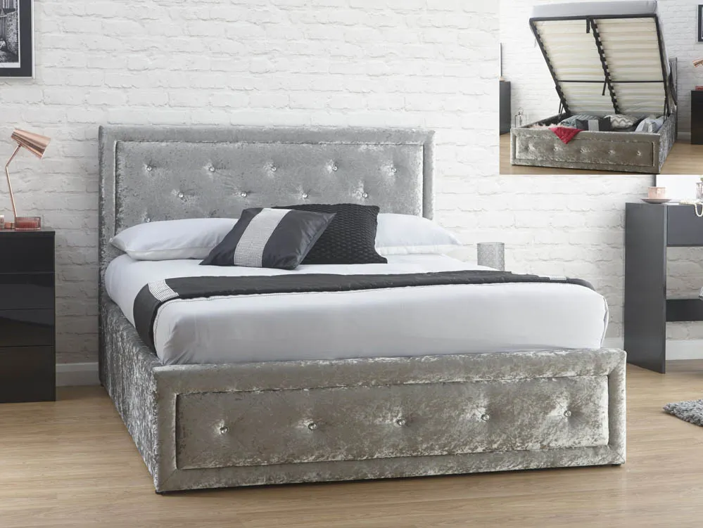 GFW GFW Hollywood 4ft6 Double Silver Crushed Velvet Ottoman Bed Frame