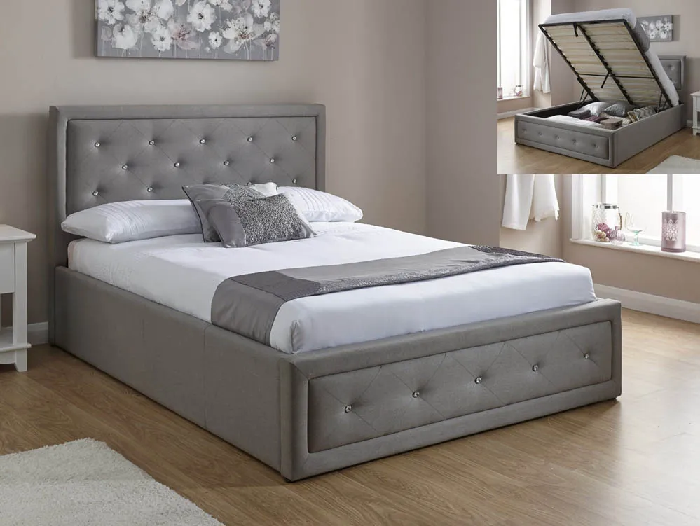 Gfw Hollywood 4ft6 Double Stone Grey Fabric Ottoman Bed Frame