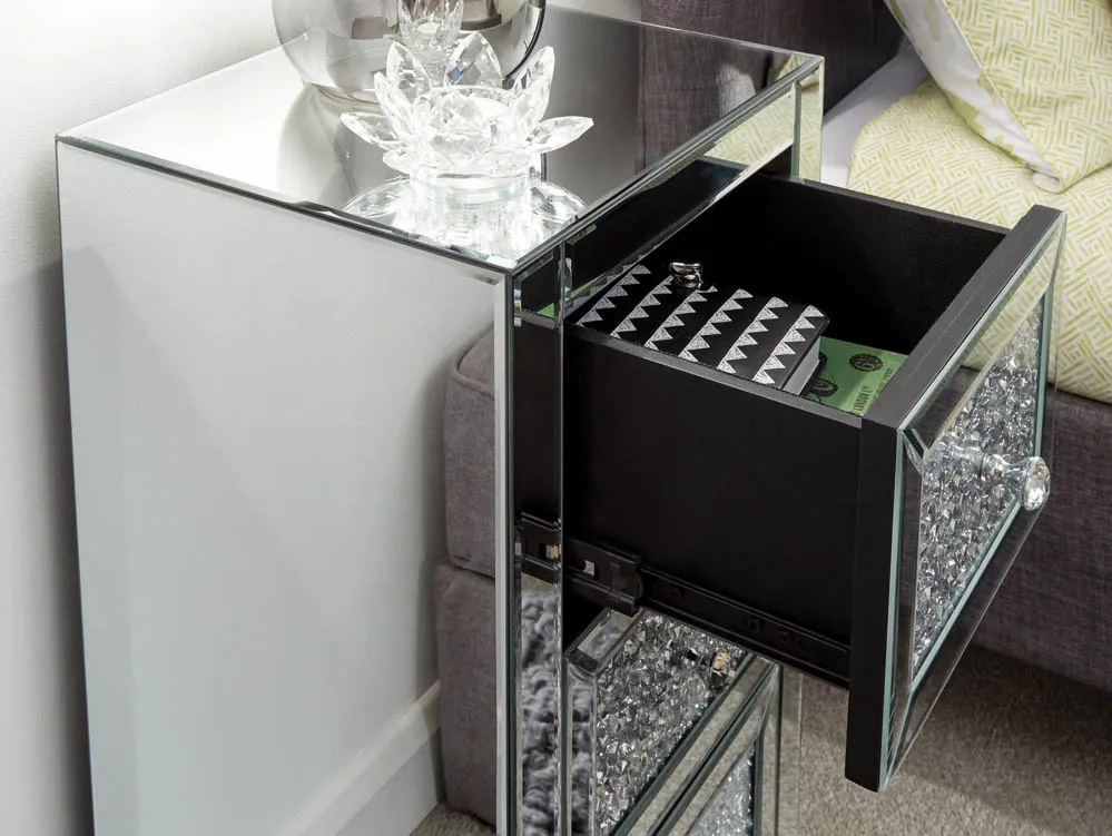 GFW GFW Lucia 3 Drawer Crushed Diamond Mirrored Bedside Table (Assembled)