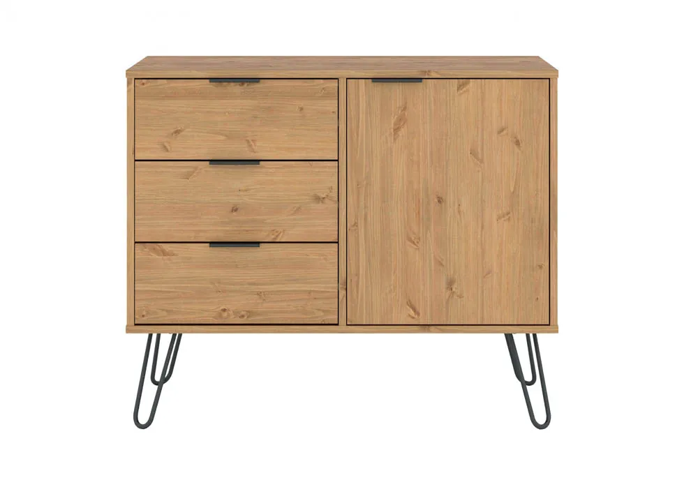 Core Augusta Waxed Pine Small Sideboard with 1 Door 3 Drawers