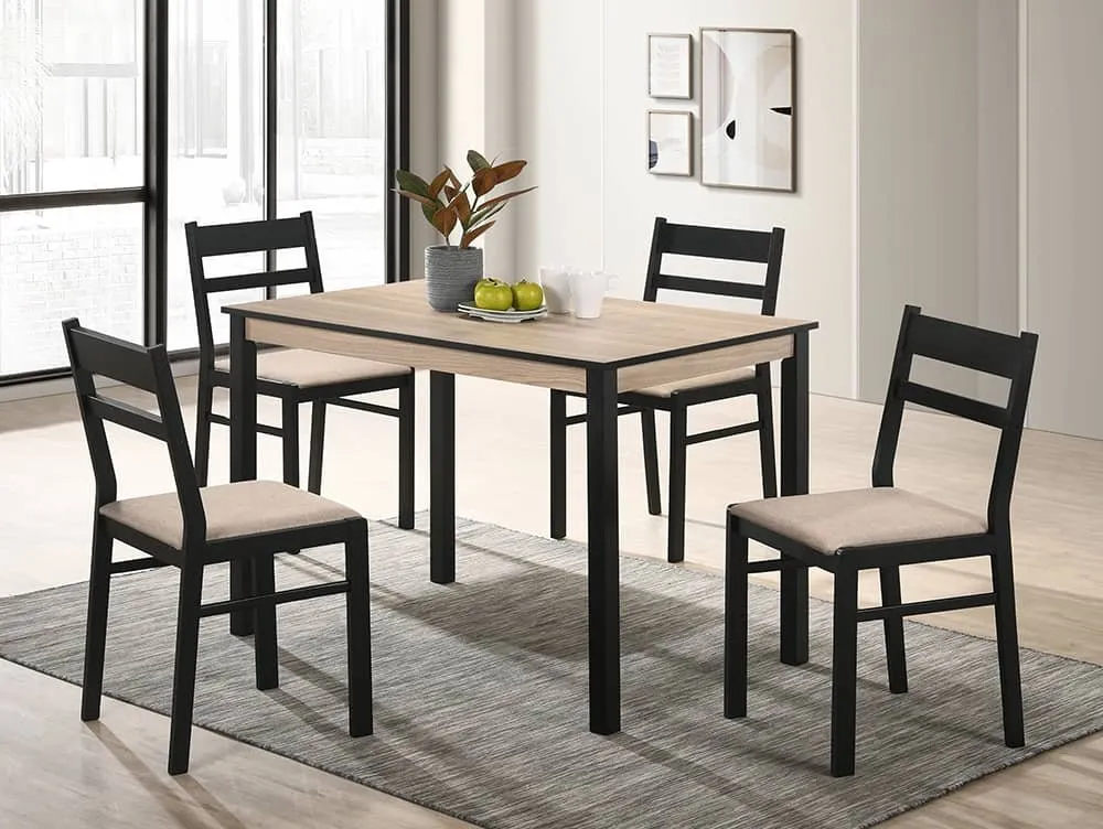 Seconique Radley Black and Oak Dining Table and 4 Chairs