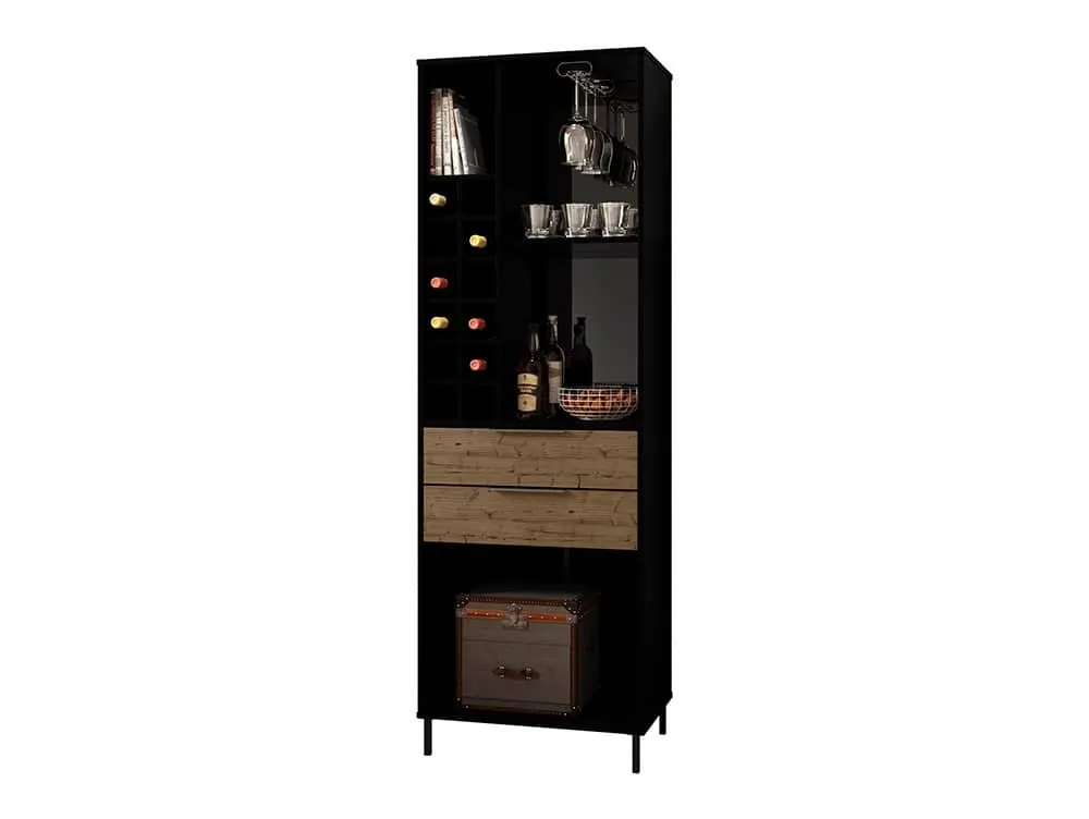 Seconique Seconique Madrid Acacia and Black 2 Drawer Drinks Cabinet