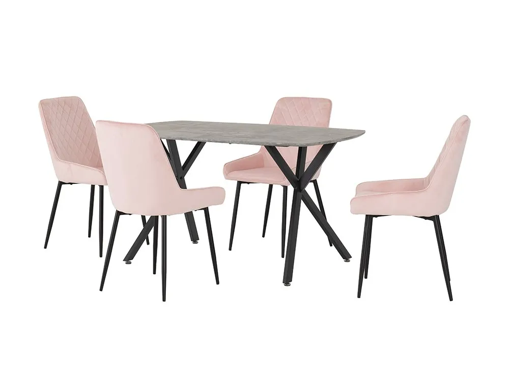Seconique Seconique Athens Concrete Effect Dining Table with 4 Avery Pink Velvet Chairs