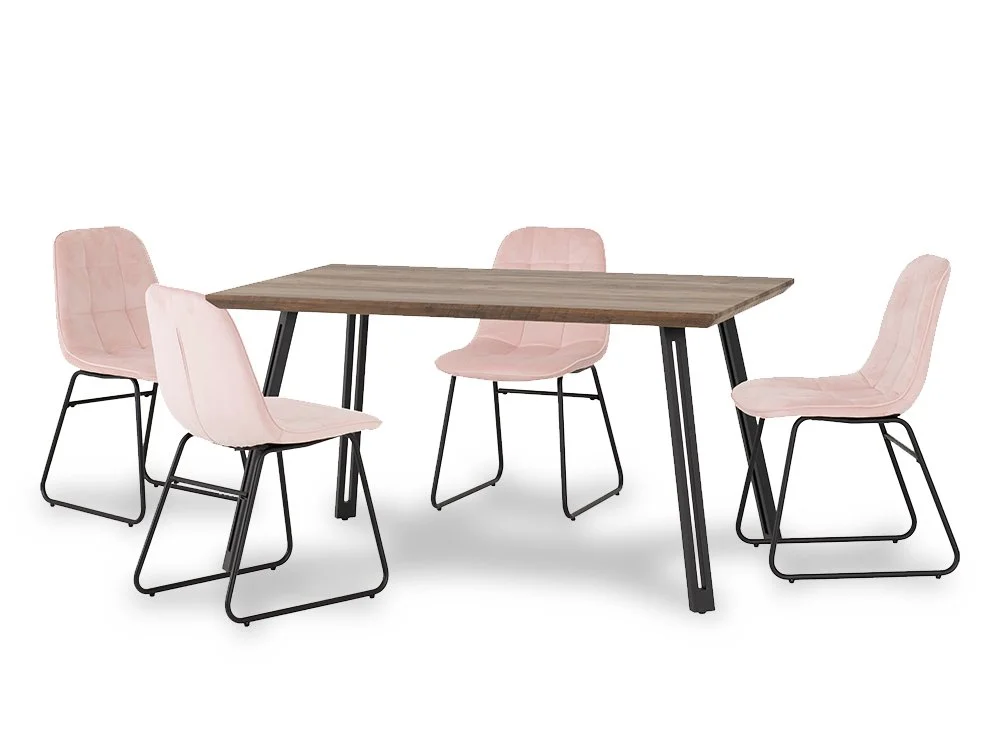 Seconique Seconique Quebec Oak Effect Dining Table and 4 Lukas Pink Velvet Chairs