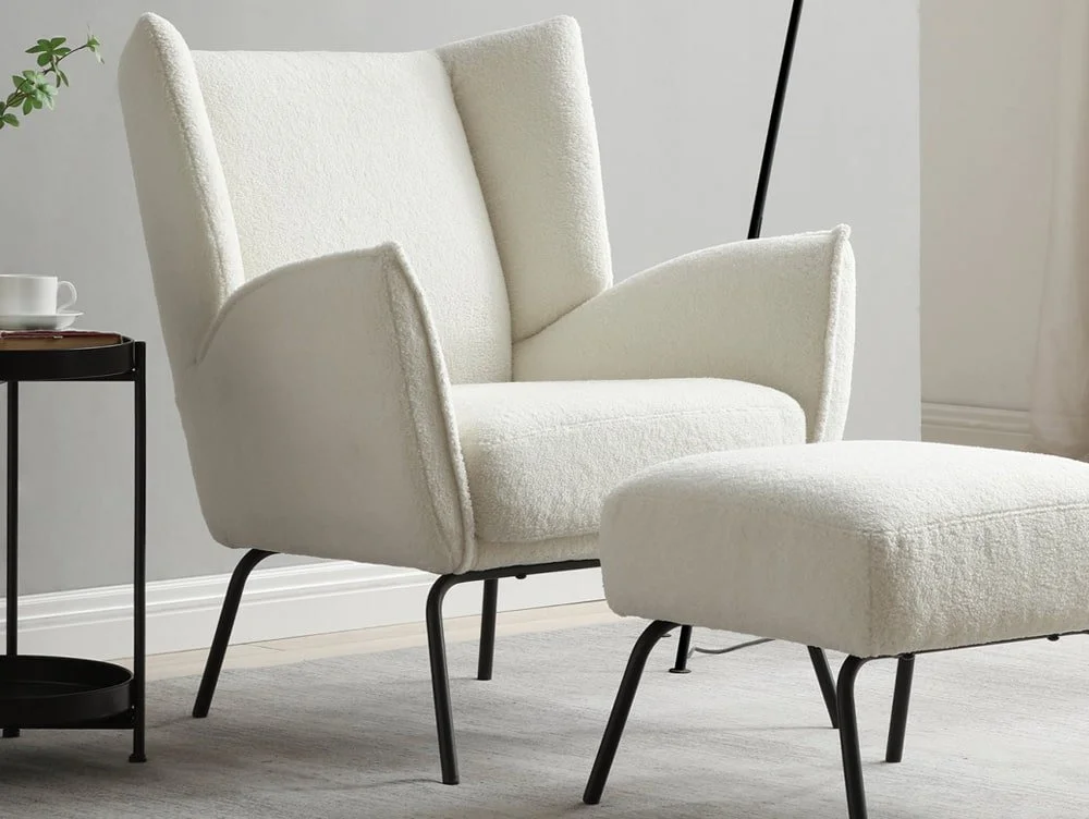 Kyoto Kyoto Zane Cream Boucle Accent Chair and Footstool