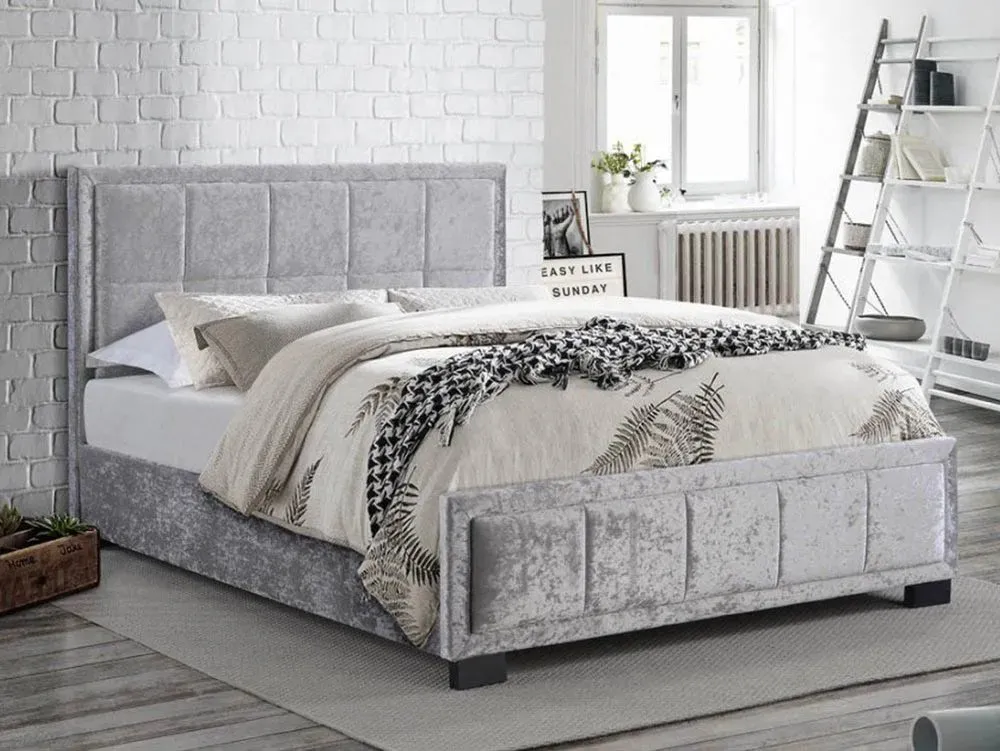 Birlea Furniture & Beds Clearance - Birlea Hannover 4ft6 Double Steel Crushed Velvet Glitz Fabric Bed Frame