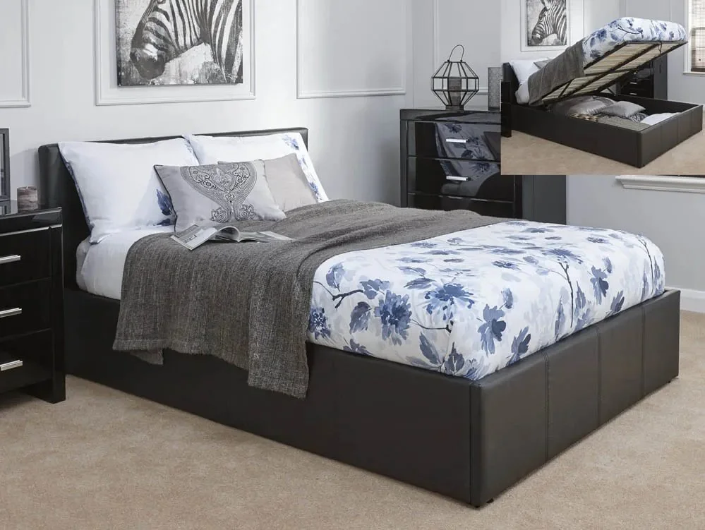 GFW Clearance - GFW Ecuador 4ft6 Double Black Faux Leather End Lift Ottoman Bed Frame