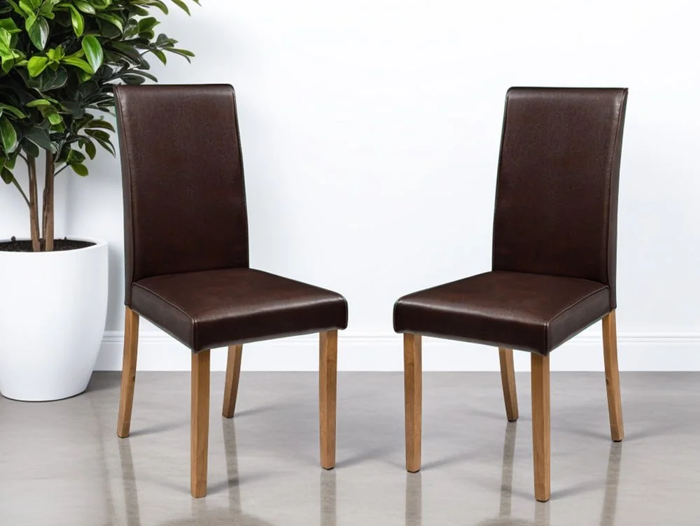 Julian Bowen Julian Bowen Hudson Set of 2 Brown Faux Leather Dining Chairs