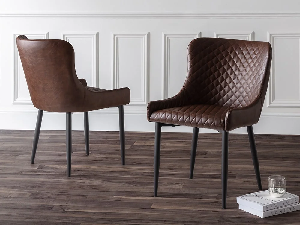 Julian Bowen Julian Bowen Luxe Set of 2 Brown Faux Leather Dining Chairs