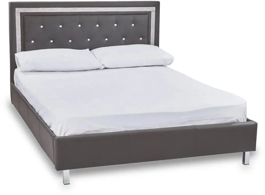 LPD Clearance - LPD Crystalle 5ft King Size Grey Faux Leather Bed Frame