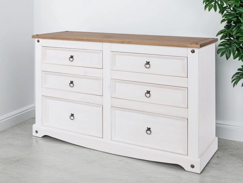 Core Products Core Corona White and Pine 3+3 Drawer Wide Chest of Drawers