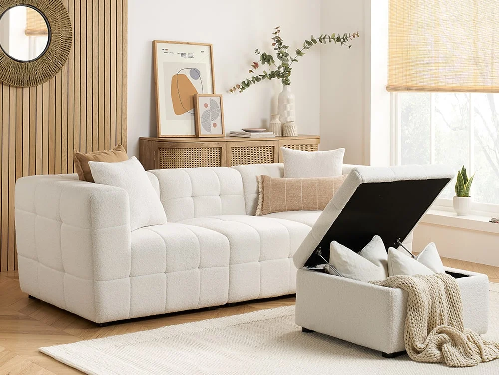 Birlea Furniture & Beds Birlea Milo White Boucle Fabric 3 Seater Sofa and Footstool Set
