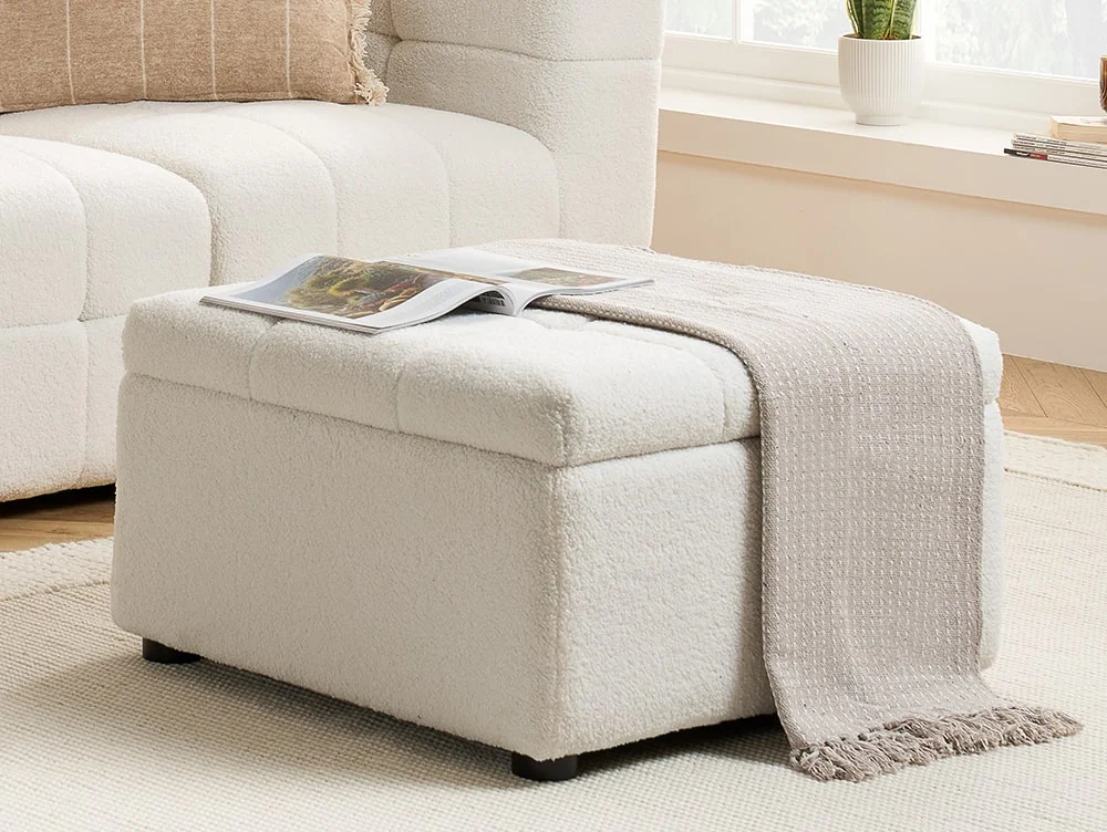 Birlea Furniture & Beds Birlea Milo White Boucle Fabric Ottoman Storage Footstool