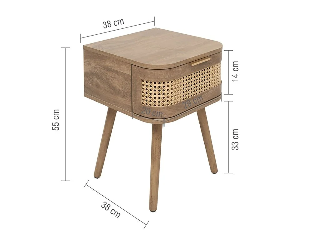 Birlea Furniture & Beds Birlea Noah Rattan and Oak 1 Drawer Bedside Table