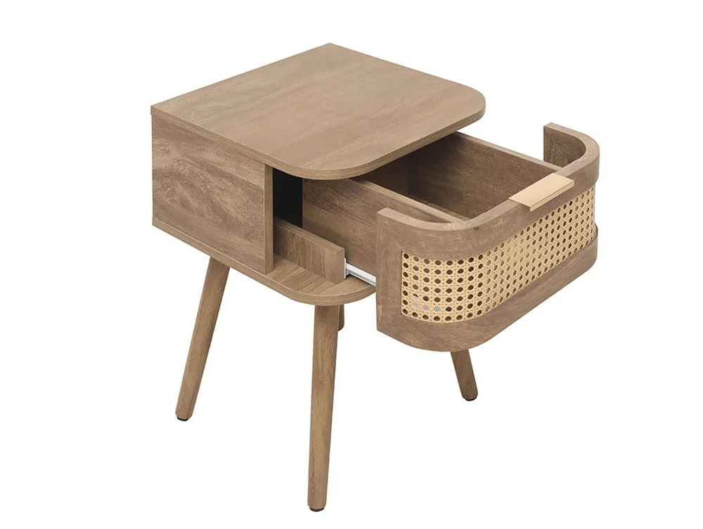 Birlea Furniture & Beds Birlea Noah Rattan and Oak 1 Drawer Bedside Table