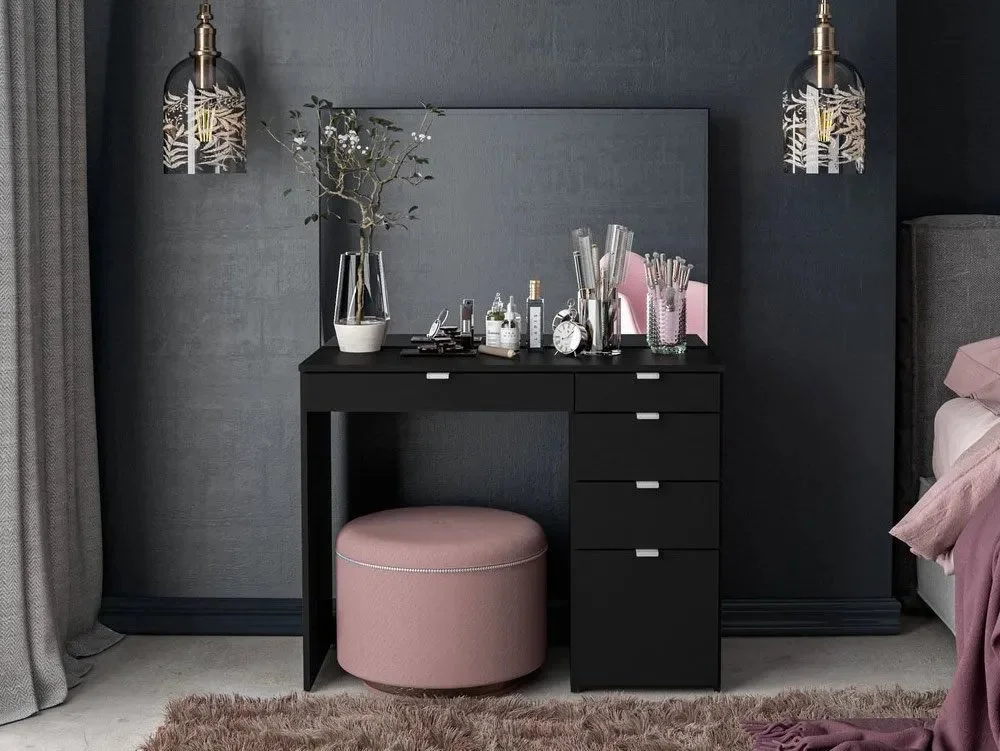 Birlea Furniture & Beds Clearance - Birlea Ava Black 5 Drawer Dressing Table and Mirror