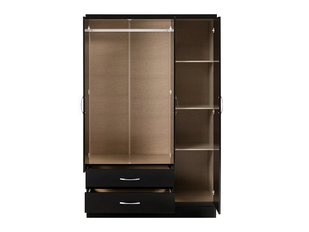 Seconique Seconique Nevada Black High Gloss 3 Door 2 Drawer Mirrored Wardrobe