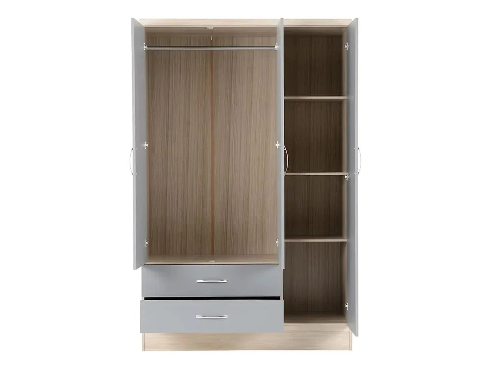 Seconique Seconique Nevada Grey Gloss and Oak 4 Piece Medium Bedroom Furniture Package