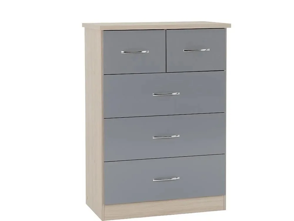 Seconique Seconique Nevada Grey Gloss and Oak 4 Piece Medium Bedroom Furniture Package