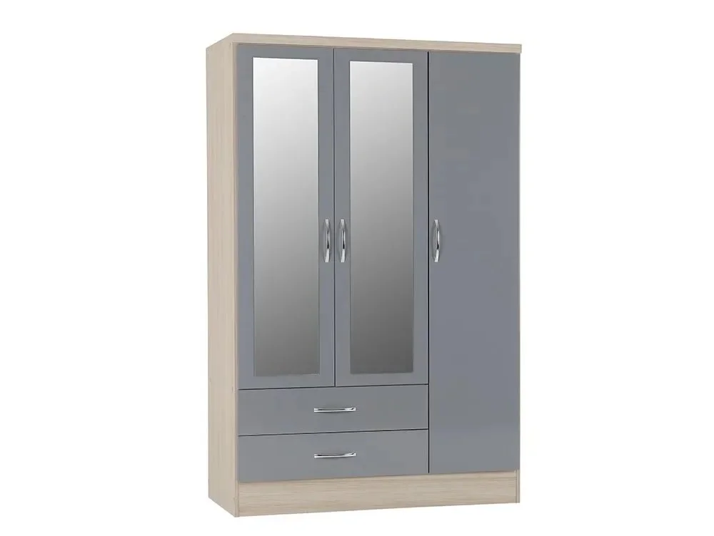 Seconique Seconique Nevada Grey Gloss and Oak 4 Piece Medium Bedroom Furniture Package