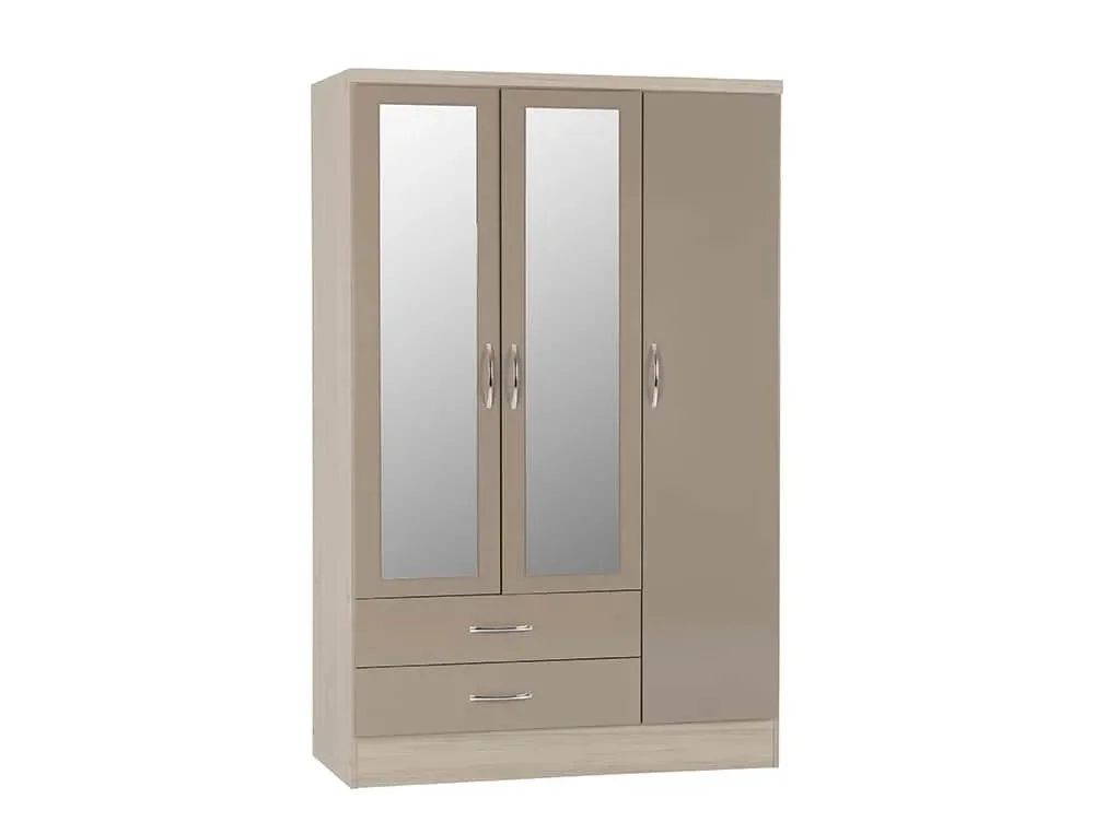 Seconique Seconique Nevada Oyster Gloss and Oak 4 Piece Medium Bedroom Furniture Package