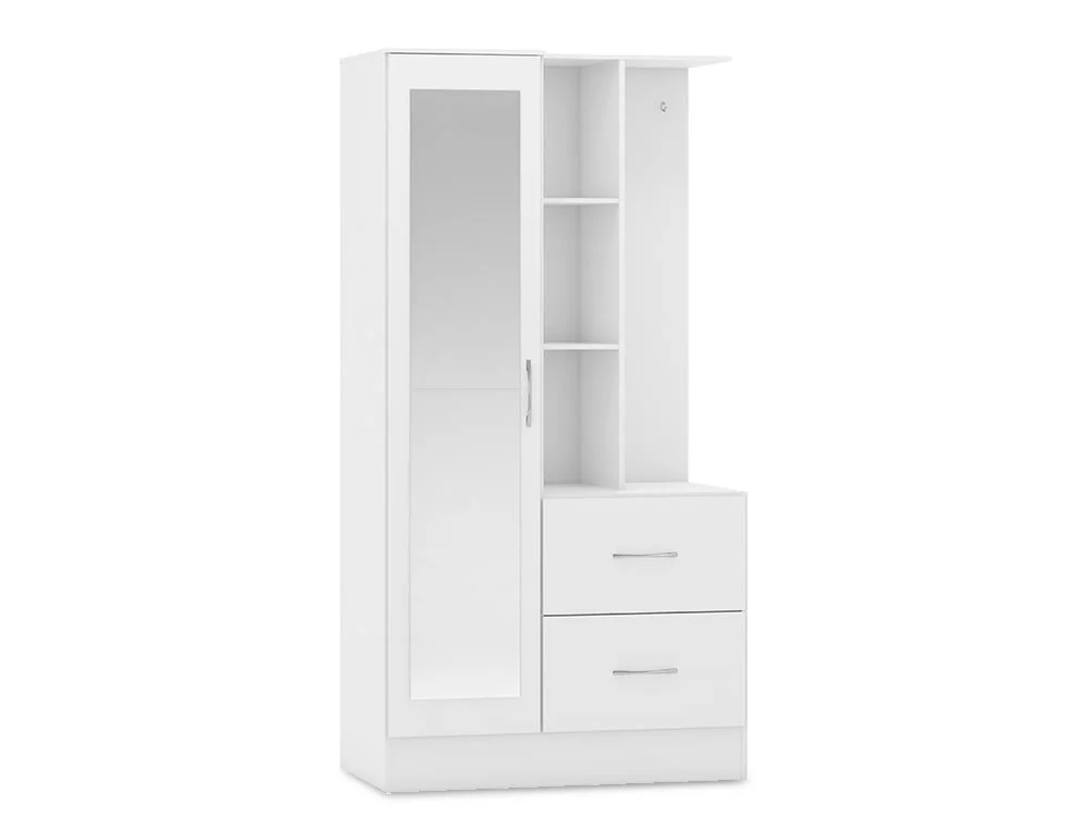 Seconique Seconique Nevada White High Gloss 1 Door 2 Drawer Mirrored Shelving Wardrobe