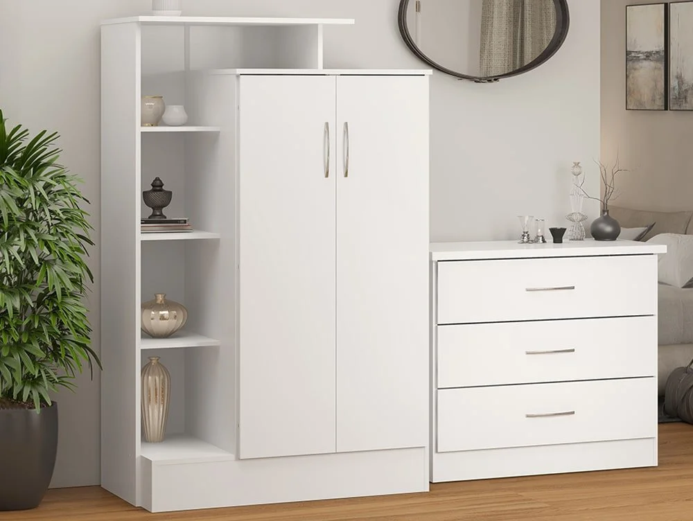 Seconique Seconique Nevada White High Gloss 2 Door Shelving Wardrobe