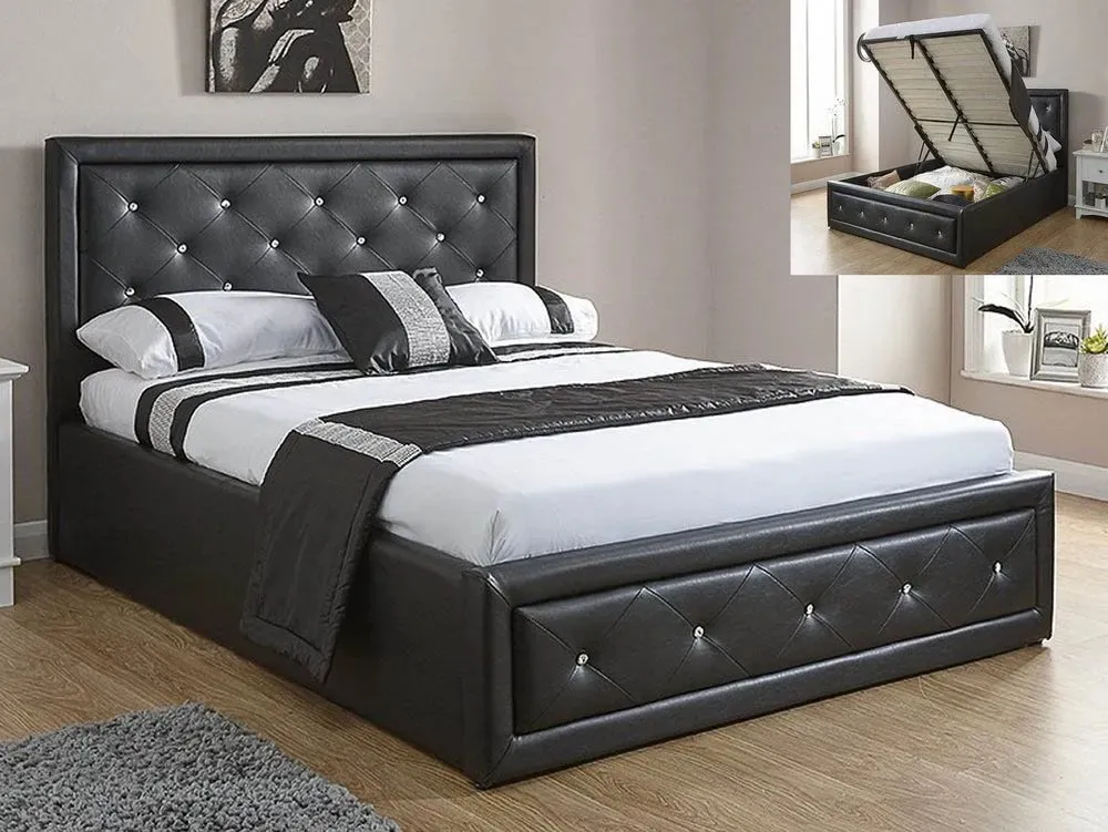 GFW Clearance - GFW Hollywood 4ft6 Double Black Faux Leather Ottoman Bed Frame