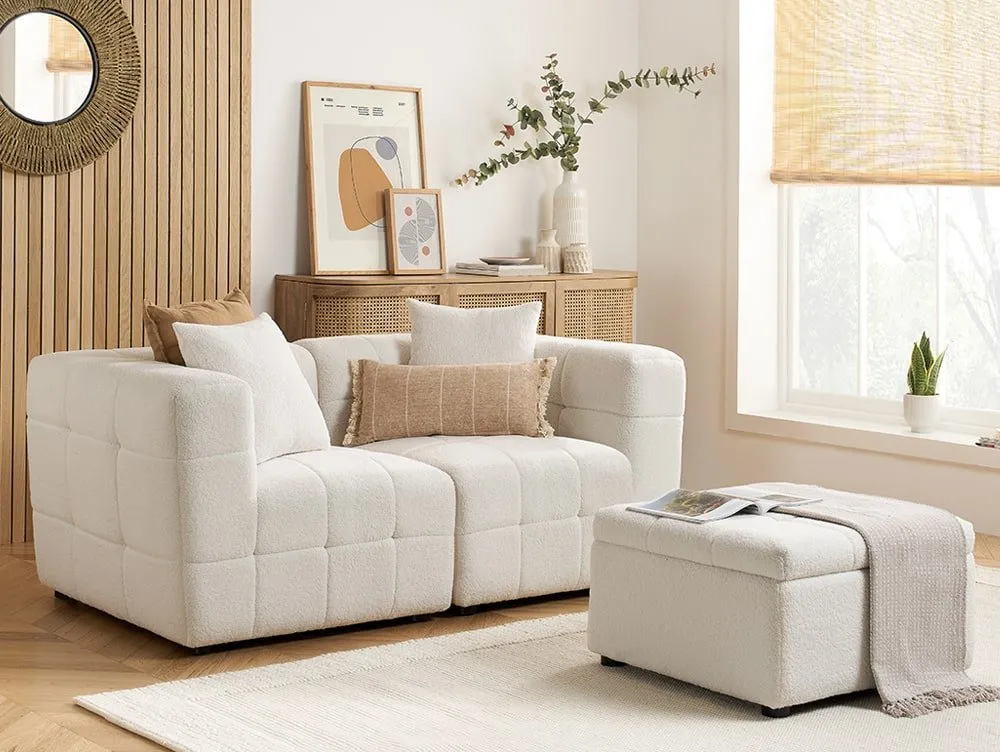 Birlea Furniture & Beds Birlea Milo White Boucle Fabric 2 Seater Sofa and Footstool Set