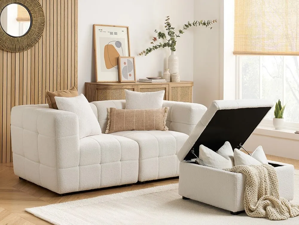 Birlea Furniture & Beds Birlea Milo White Boucle Fabric 2 Seater Sofa and Footstool Set