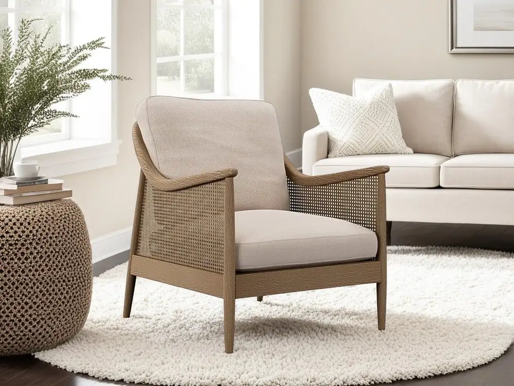 Kyoto Kyoto Winnie Rattan and Natural Fabric Accent Chair