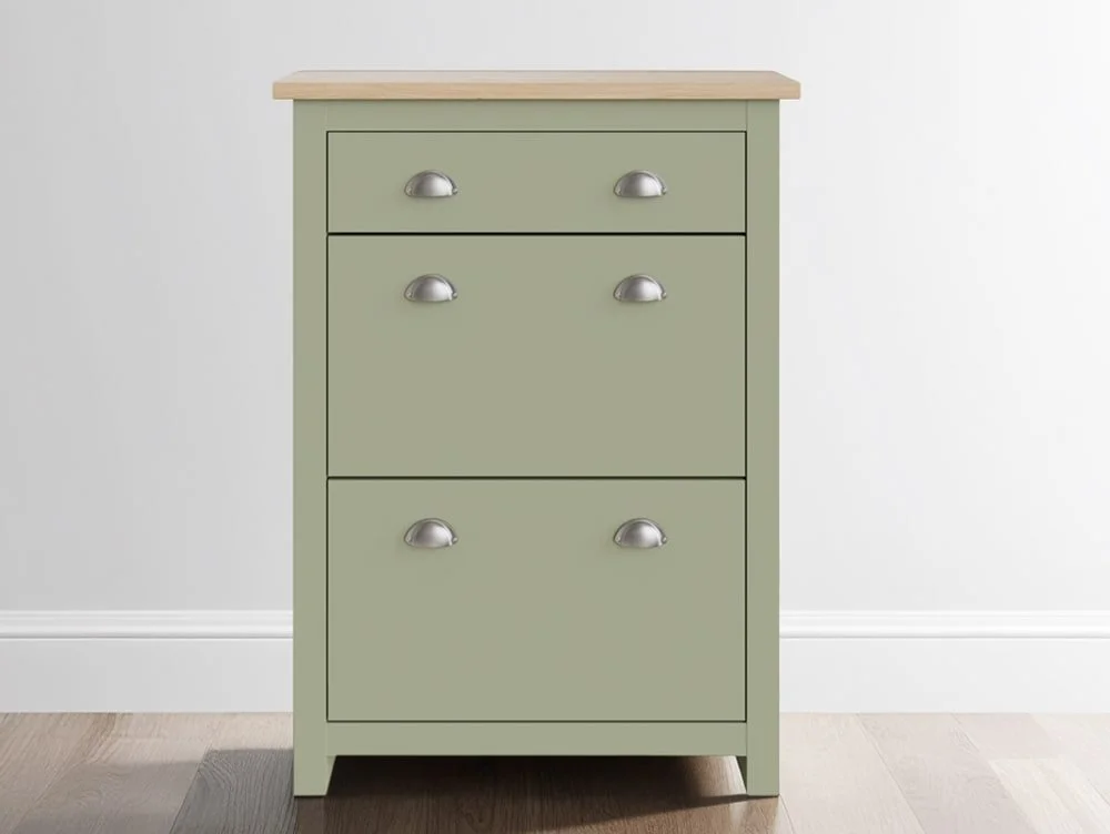 GFW GFW Lancaster Green and Oak 2 Door 1 Drawer Shoe Cabinet