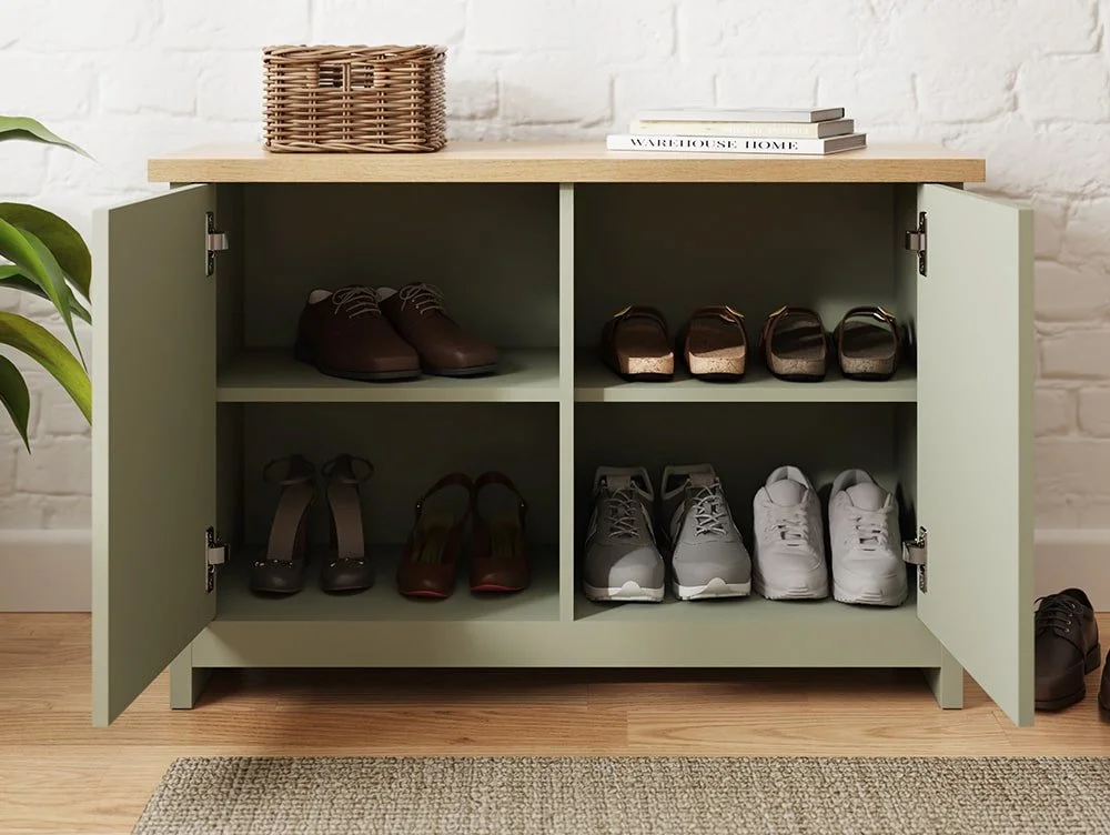 GFW GFW Lancaster Green and Oak 2 Door Shoe Cabinet