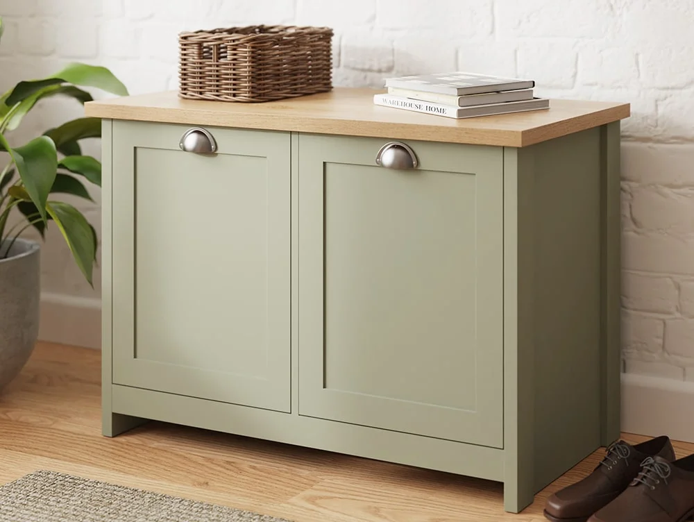 GFW GFW Lancaster Green and Oak 2 Door Shoe Cabinet