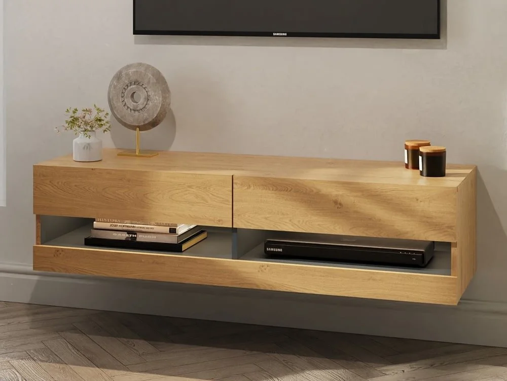 GFW GFW Leon 120cm Oak and Anthracite TV Cabinet With LED Lighting