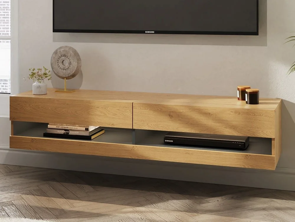 GFW GFW Leon 150cm Oak and Anthracite TV Cabinet With LED Lighting