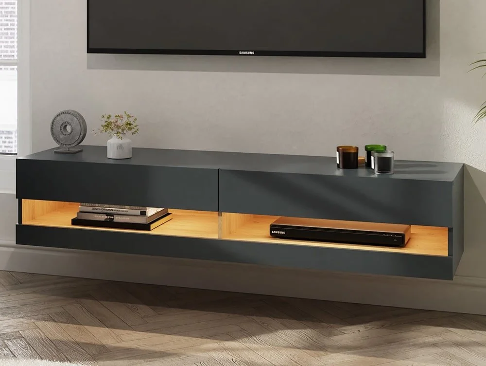 GFW GFW Leon 180cm Anthracite and Oak TV Cabinet With LED Lighting