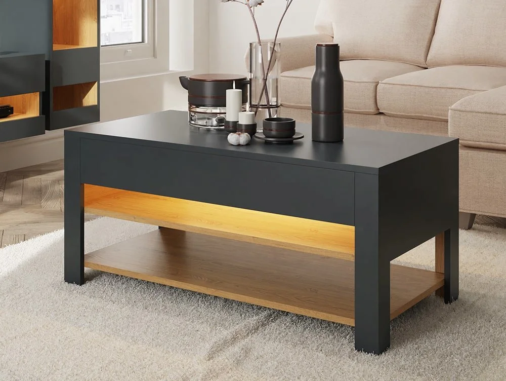 GFW GFW Leon Anthracite and Oak Coffee Table With LED Lighting