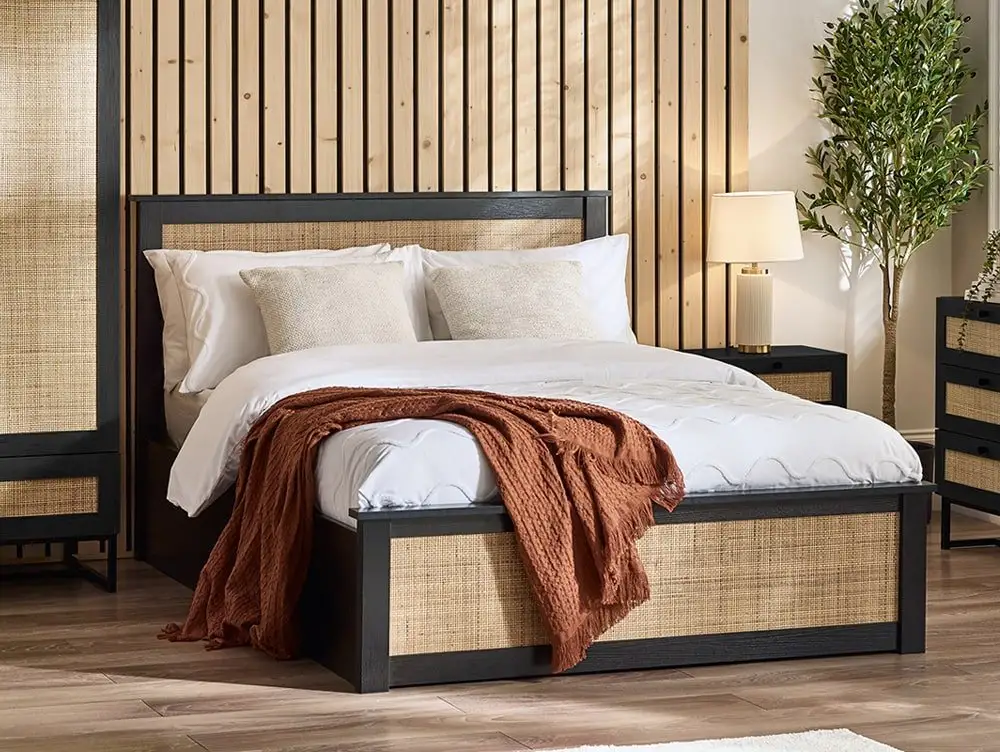 Julian Bowen Julian Bowen Padstow 4ft6 Double Rattan and Black Wooden Ottoman Bed Frame